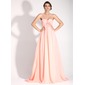 Empire One-Shoulder Sweep Train Chiffon Holiday Dress With Ruffle Beading Appliques (020016072)