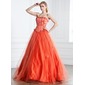 Ball-Gown Strapless Floor-Length Tulle Charmeuse Quinceanera Dress With Ruffle Lace Beading (021005242)