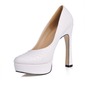 Leatherette Chunky Heel Closed Toe Platform Pumps Wedding Shoes (085017482)