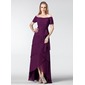 A-formet/Prinsesse Off-the-Shoulder Asymmetrisk Chiffon Kjole til brudens mor med Frynse Beading (008003182)