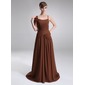 A-Line/Princess Scoop Neck Chapel Train Chiffon  Charmeuse Oscar Style Dresses With Ruffle (028005025)