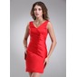 Tubo Decote V Na altura do joelho cetim Vestido de madrinha com Pregueado (007000945) Tubo Decote V Na altura do joelho cetim Vestido de madrinha com Pregueado (007000945)