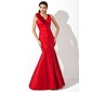 Mermaid V-neck Floor-Length Taffeta Evening Dress With Ruffle Flower(s) (017002546)