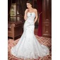 Empire Sweetheart Chapel Train Organza Satin Wedding Dress With Ruffle Lace Beadwork (002000302)