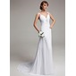 A-Line/Princess V-neck Court Train Chiffon Wedding Dress With Ruffle Beadwork (002012150)
