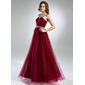 A-Line/Princess Scoop Neck Floor-Length Tulle Prom Dress With Lace Beading (018024404)