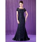 Mermaid Scoop Neck Sweep Train Charmeuse Lace Mother of the Bride Dress With Beading Sequins (008018690)