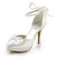 Satin Spool Heel Closed Toe Platform Pumps Wedding Shoes With Bowknot Imitation Pearl Ribbon Tie (047005609)