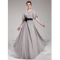 A-Line/Princess V-neck Floor-Length Chiffon Charmeuse Evening Dress With Sash Beading Flower(s) Sequins (017019724)
