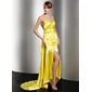Sheath V-neck Watteau Train Charmeuse Evening Dress With Ruffle Beading Appliques Sequins (017014579)