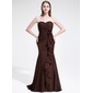 Sereia Coração Cauda vassoura Chiffon Vestido de madrinha com Pregueado fecho de correr (007025349)