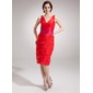 Sheath V-neck Knee-Length Taffeta Bridesmaid Dress With Ruffle Sash (007004282)