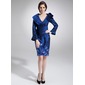 Sheath V-neck Tea-Length Taffeta Mother of the Bride Dress With Embroidered Ruffle (008006298) Sheath V-neck Tea-Length Taffeta Mother of the Bride Dress With Embroidered Ruffle (008006298)