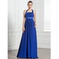 Império Frente única Vestidos longo Chifon Charmeuse Vestido de madrinha com Pregueado (007000868)