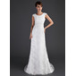 Sheath/Column Scoop Neck Sweep Train Satin Tulle Wedding Dress With Ruffle Lace Beadwork (002001630)
