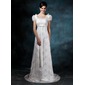 Tubino Tondo Coda a strascico corto Raso Tulle Abiti per matrimonio con Pizzo (002011643)