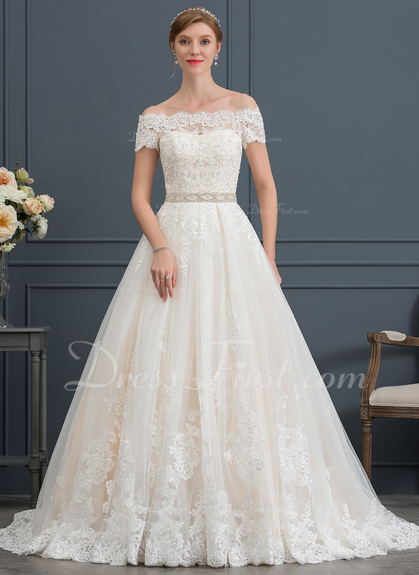 corte de baile/princesa fuera del hombro cola corte tul vestido de