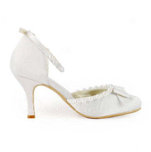 Women's Silk Satin With Bowknot Closed Toe Stiletto Heel Wedding Shoes