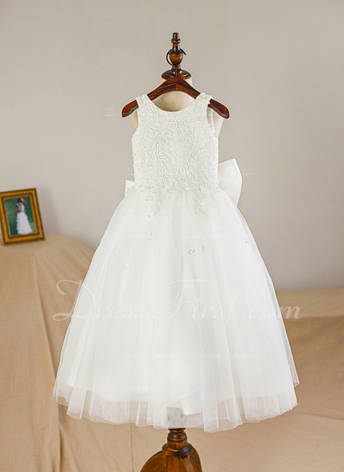 a line princess tea length flower girl dress