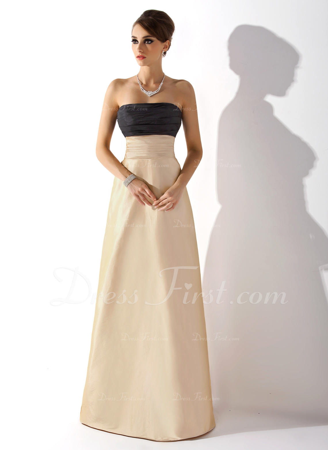 Empire Strapless FloorLength Taffeta Bridesmaid Dress With Ruffle