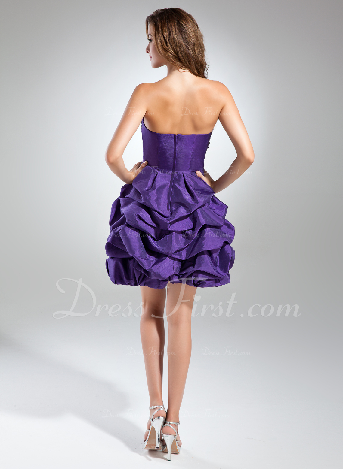 Aline Sweetheart Taffeta Cocktail Dress With Beading Ruffle (016015588