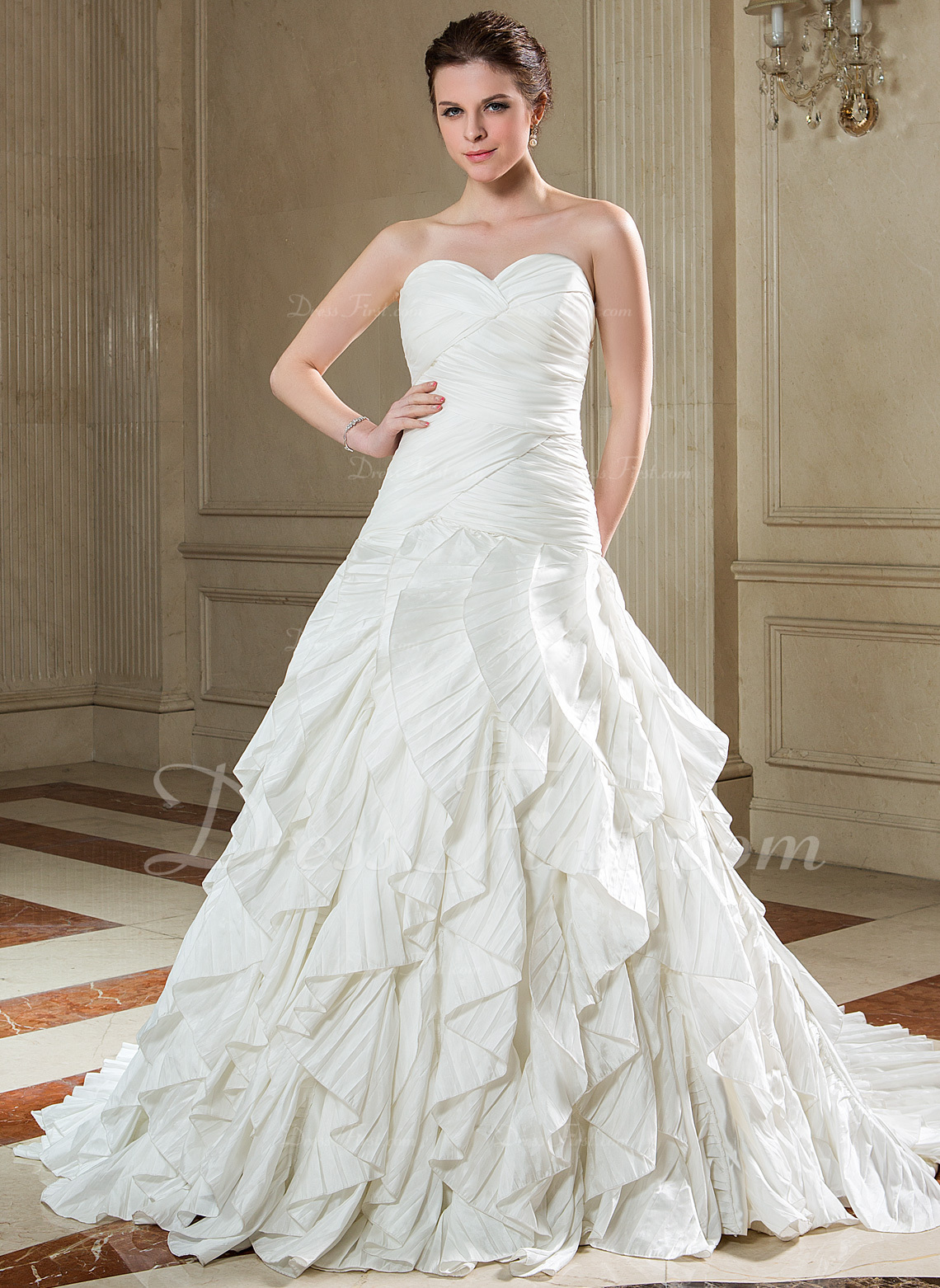 ALine/Princess Sweetheart Court Train Taffeta Wedding Dress With
