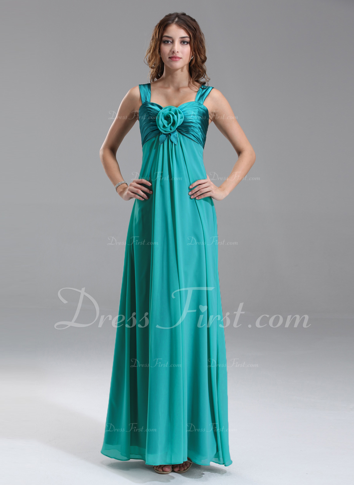 charmeuse and chiffon bridesmaid dress with ruffle
