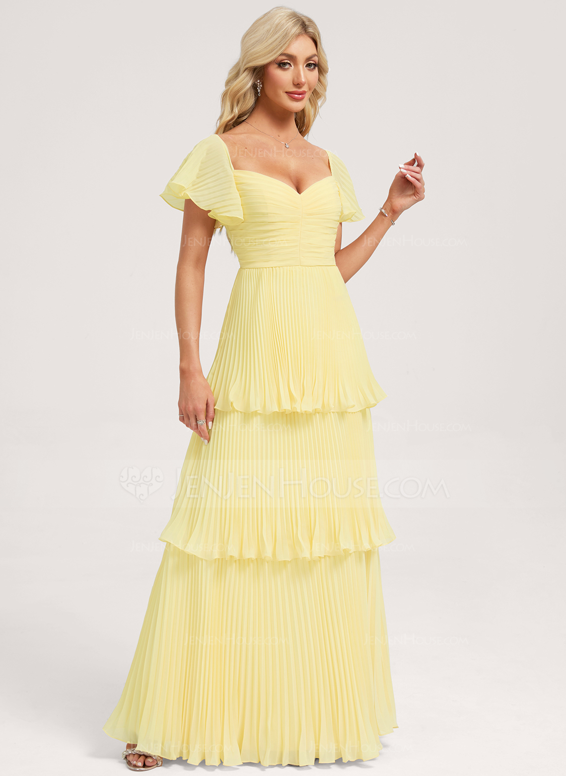 A-line Pleated Chiffon Dress