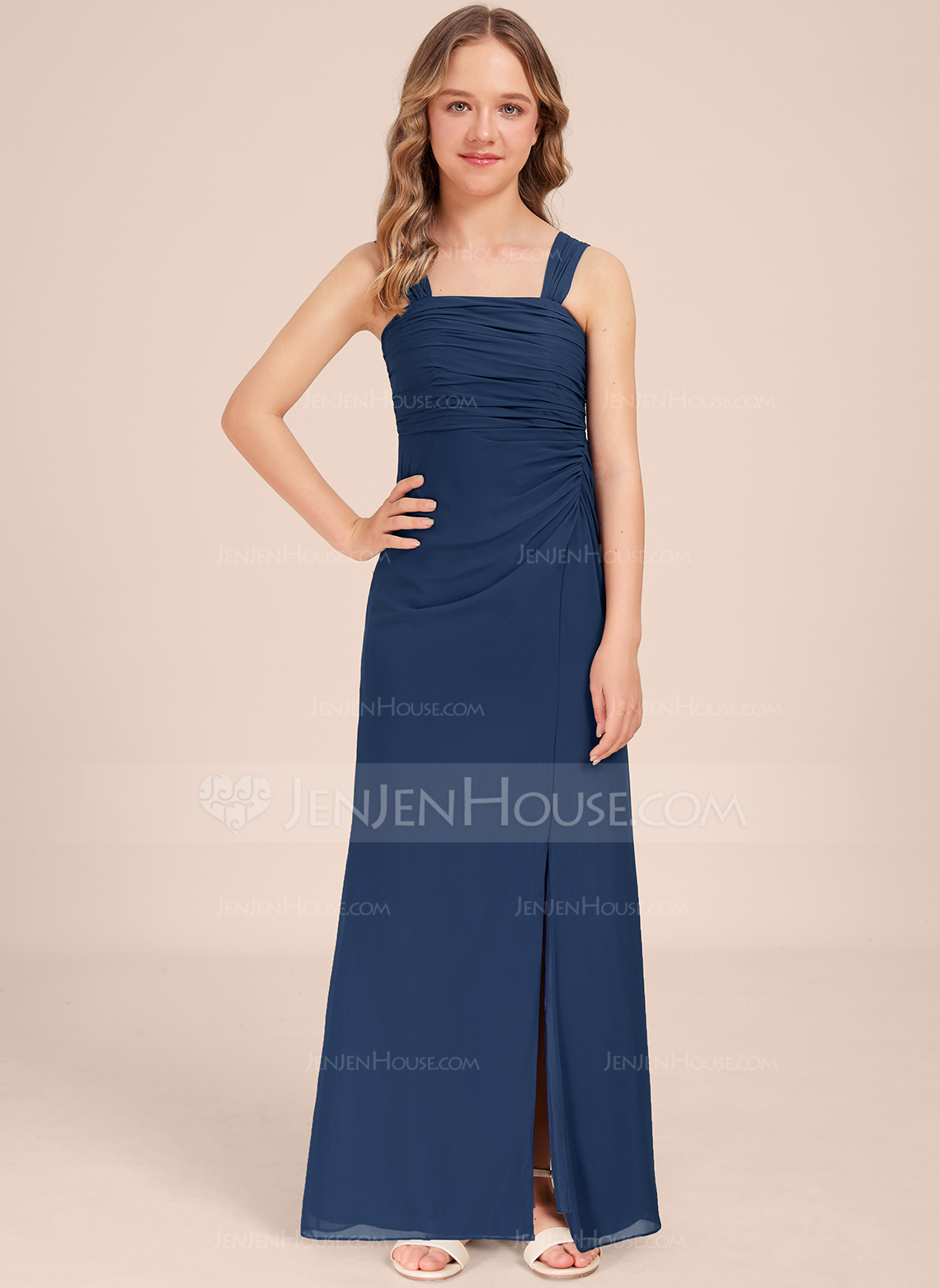 Sheath/Column Square Floor-Length Chiffon Junior Bridesmaid Dress 