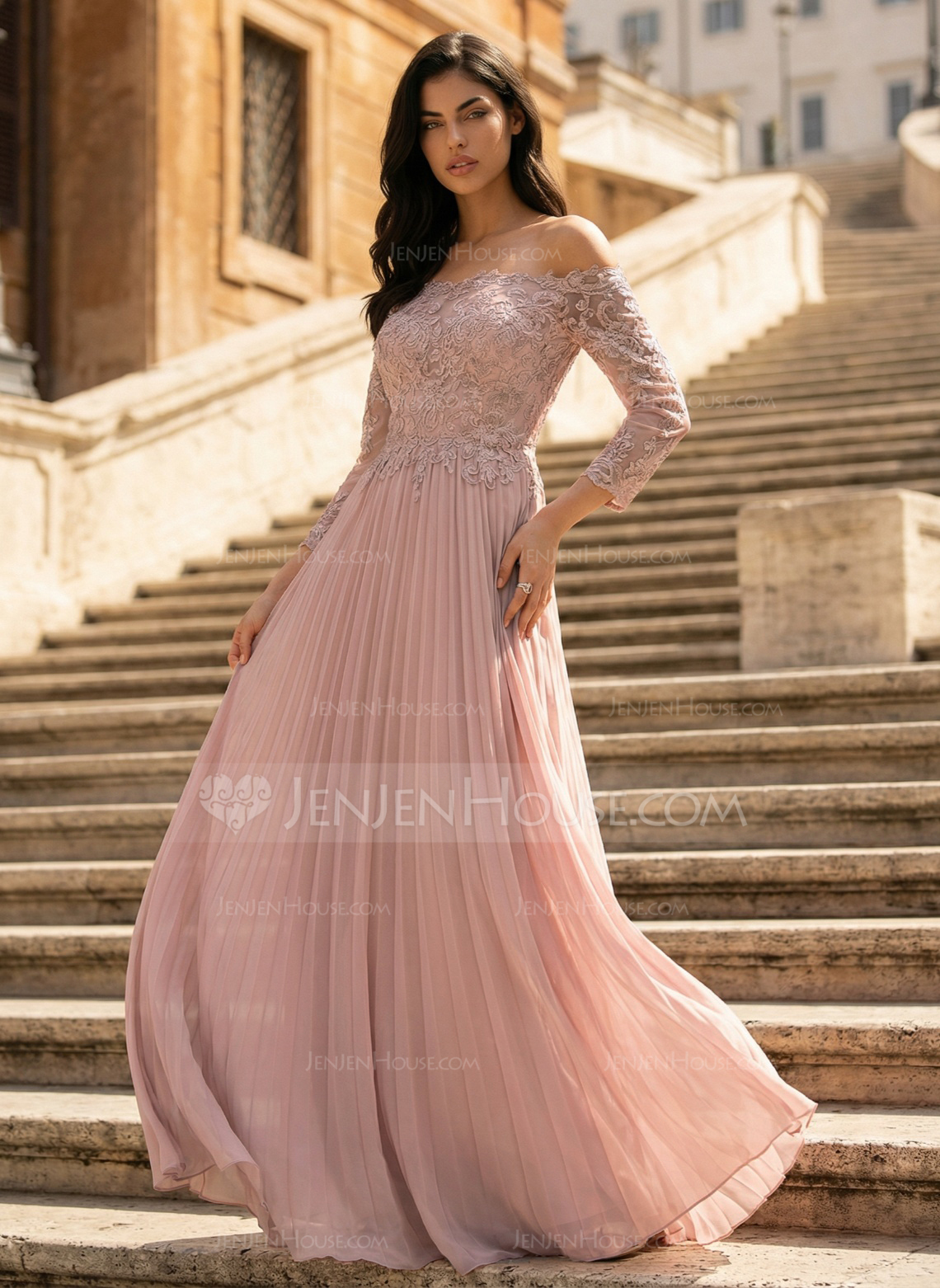 Jurk van kant met off-the-shoulder pailletten