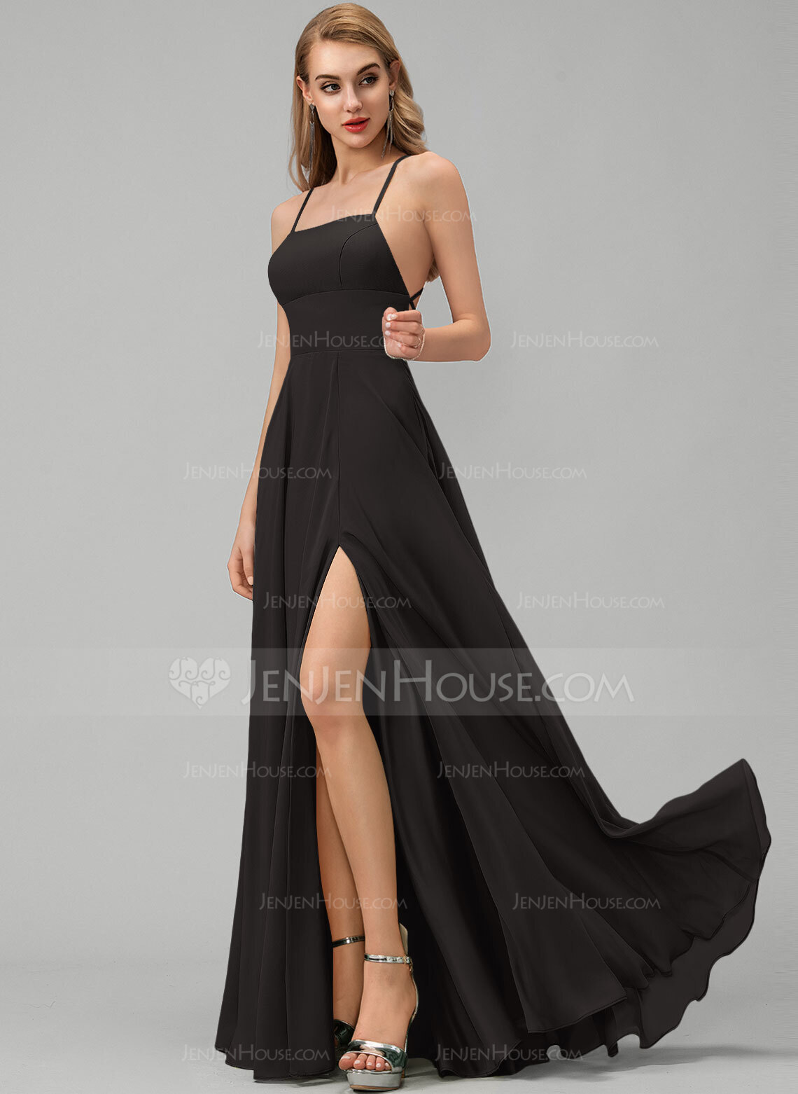 A-Linien-Kleid Karree Bodenlang Chiffon Brautjungfernkleid 