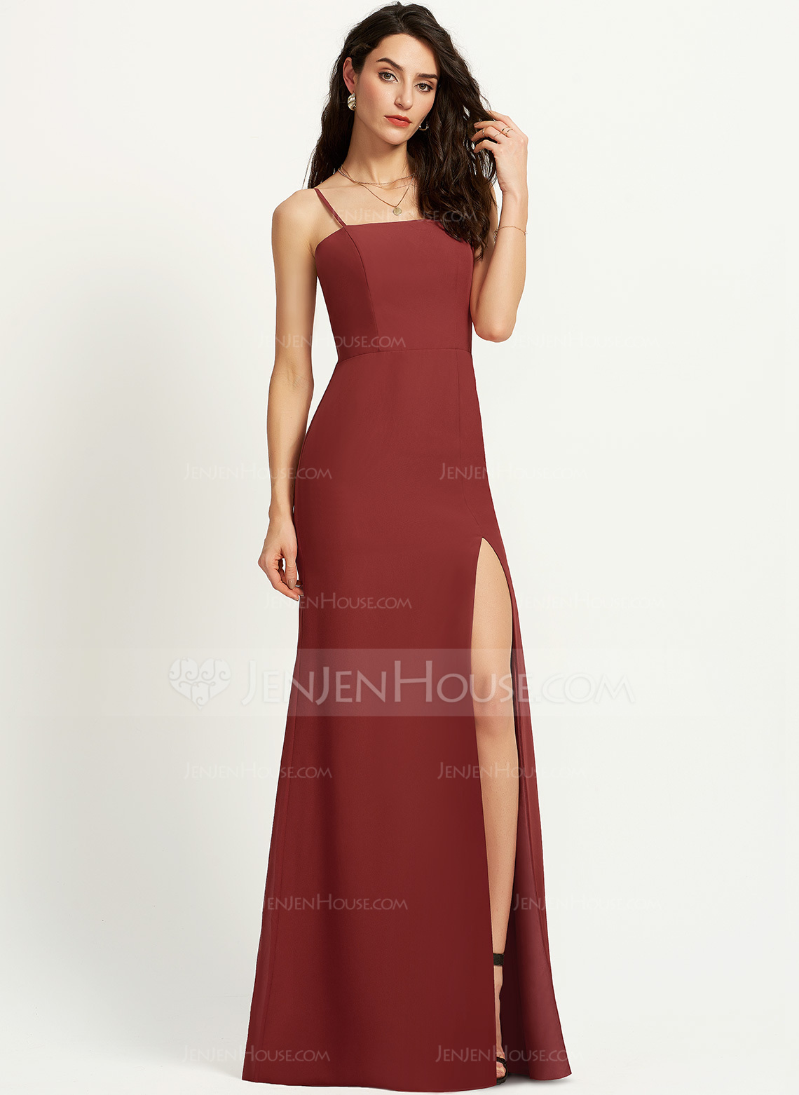 Sheath/Column Square Floor-Length Chiffon Bridesmaid Dress 