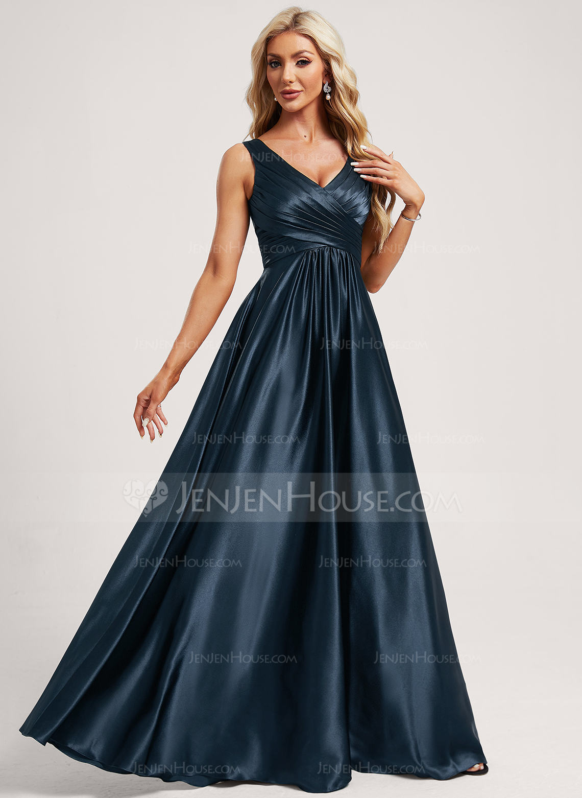 A-line Ruffle Stretch Satin Dress