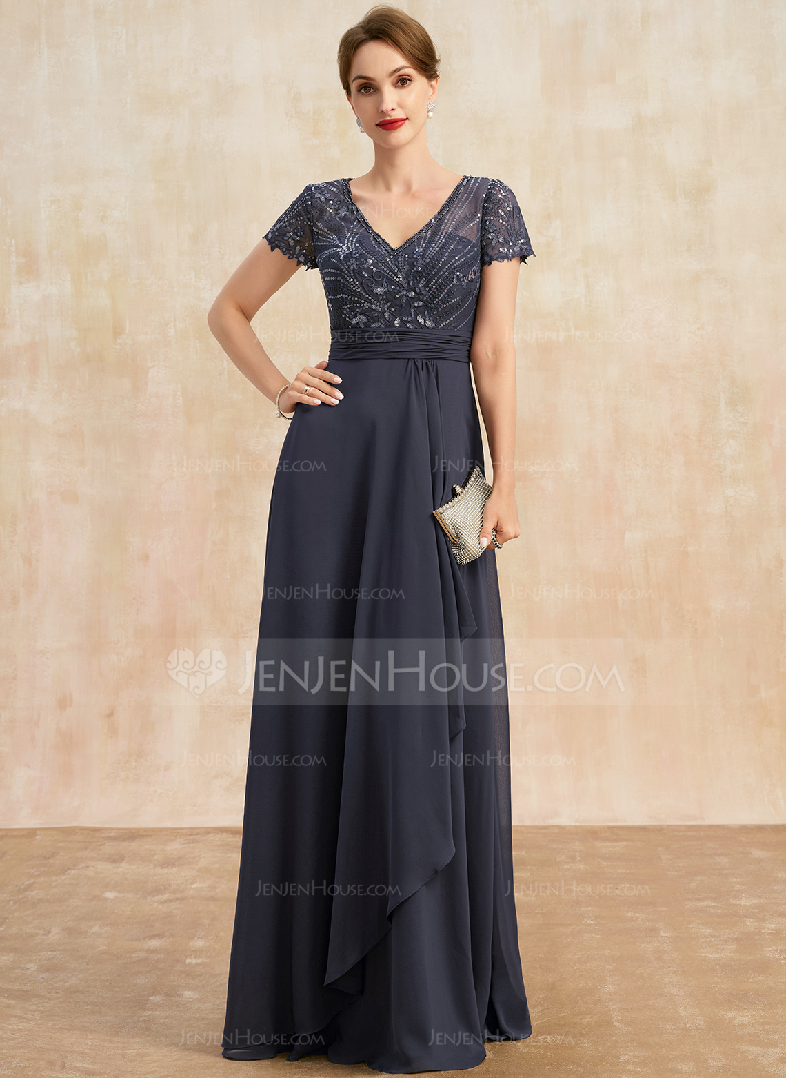 A-line V-Neck Sequins Lace Dress