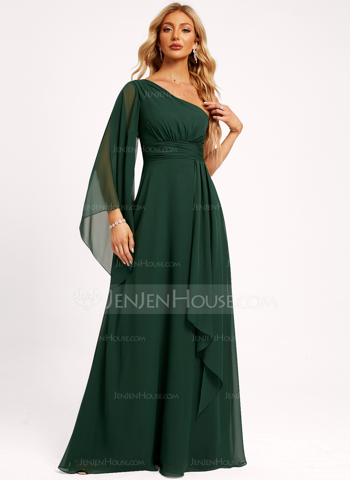 A-line One Shoulder Ruffle Chiffon Dress