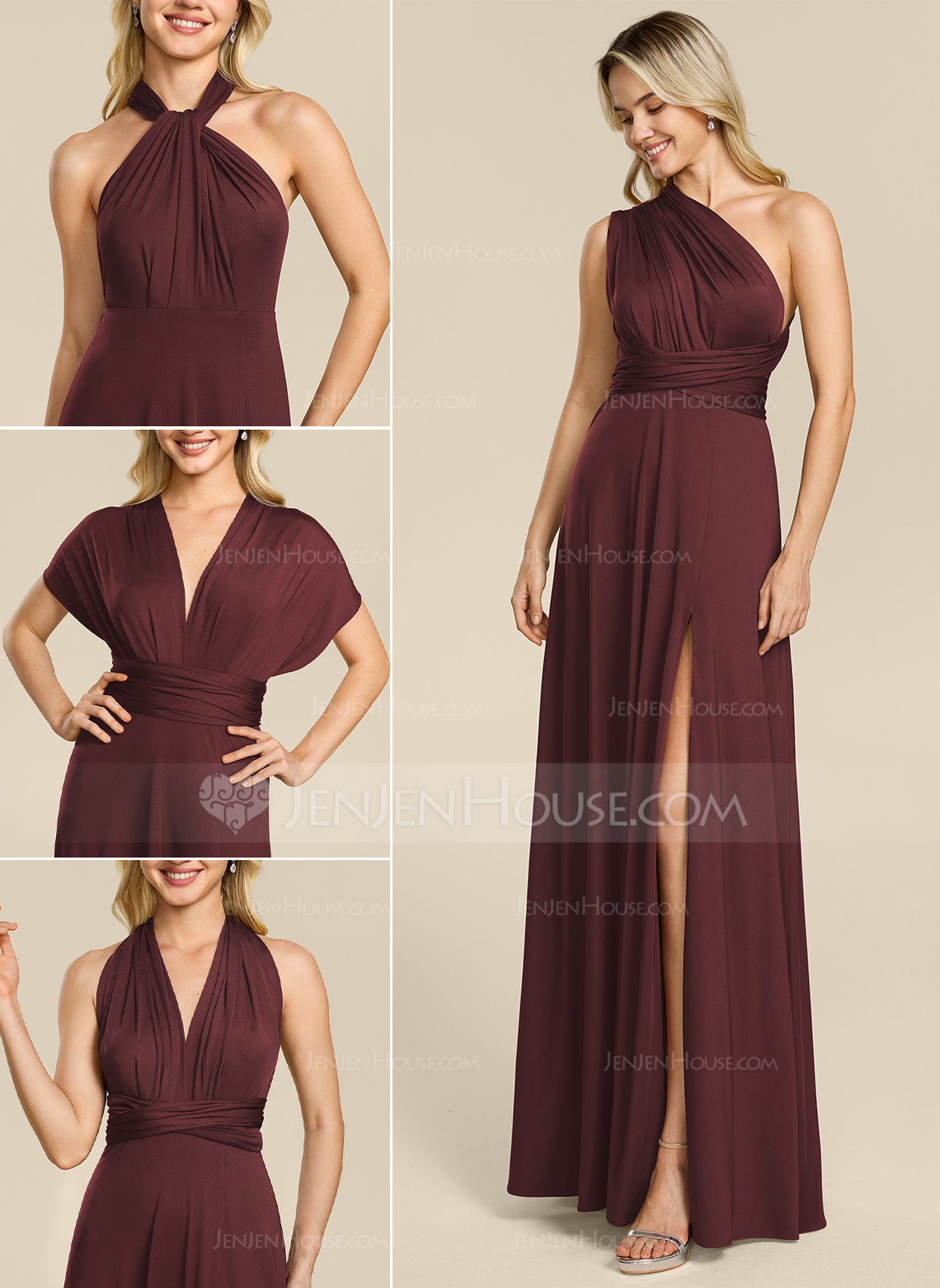 Robe trapèze à une épaule avec fronces en jersey stretch