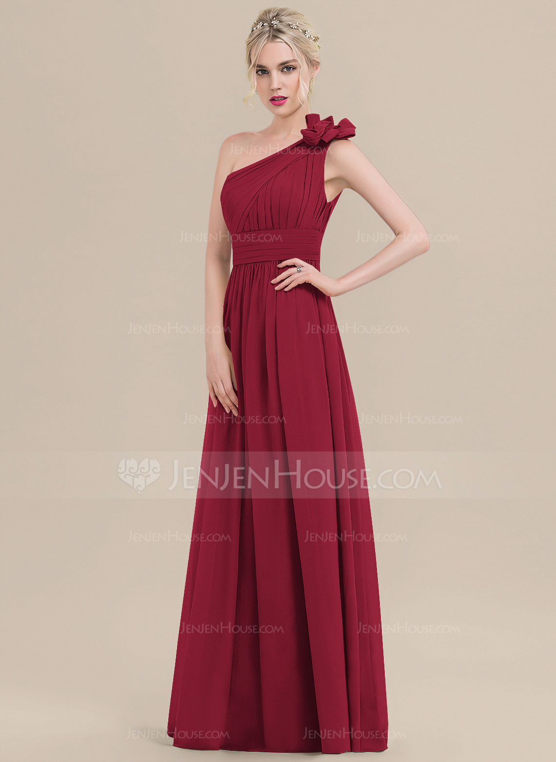 Jurk van de chiffon met one-shoulder 3d bloemen