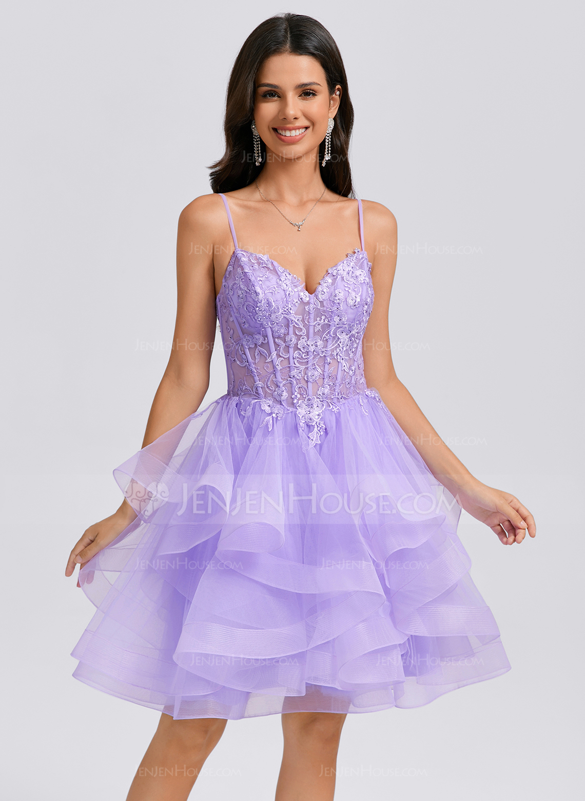 Ball-Gown/Princess V-Neck Short Tulle Homecoming Dress With Rhinestone 