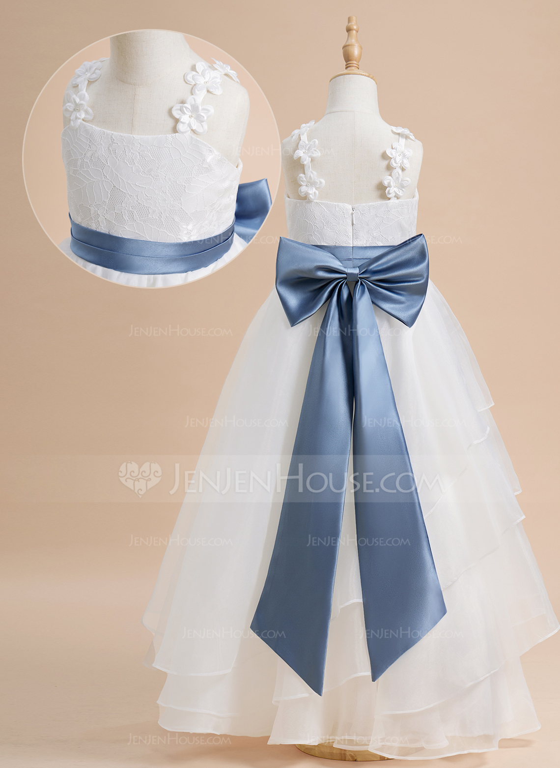 Tanssiaismekot/prinsessa square lattiaa hipova pituus pitsi organzanauha kukka tyttö mekot jossa satiininauhavöitä 3d kukka keula helmikoristelu 