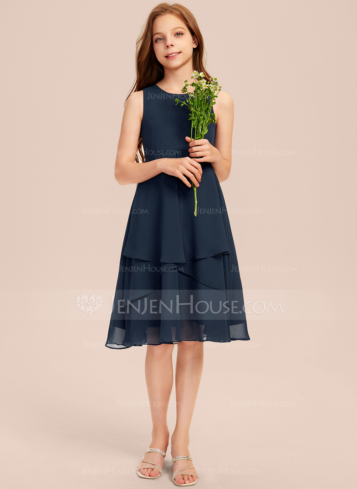 A-line kjole Scoop Knelengde Chiffon Brudepikekjole ungdom 