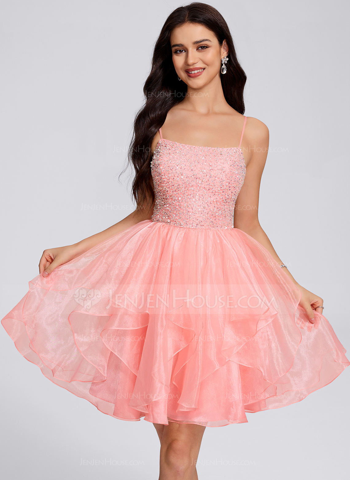 Ball-Gown/Princess Square Short Organza Homecoming Dress With Ruffle Sequins 