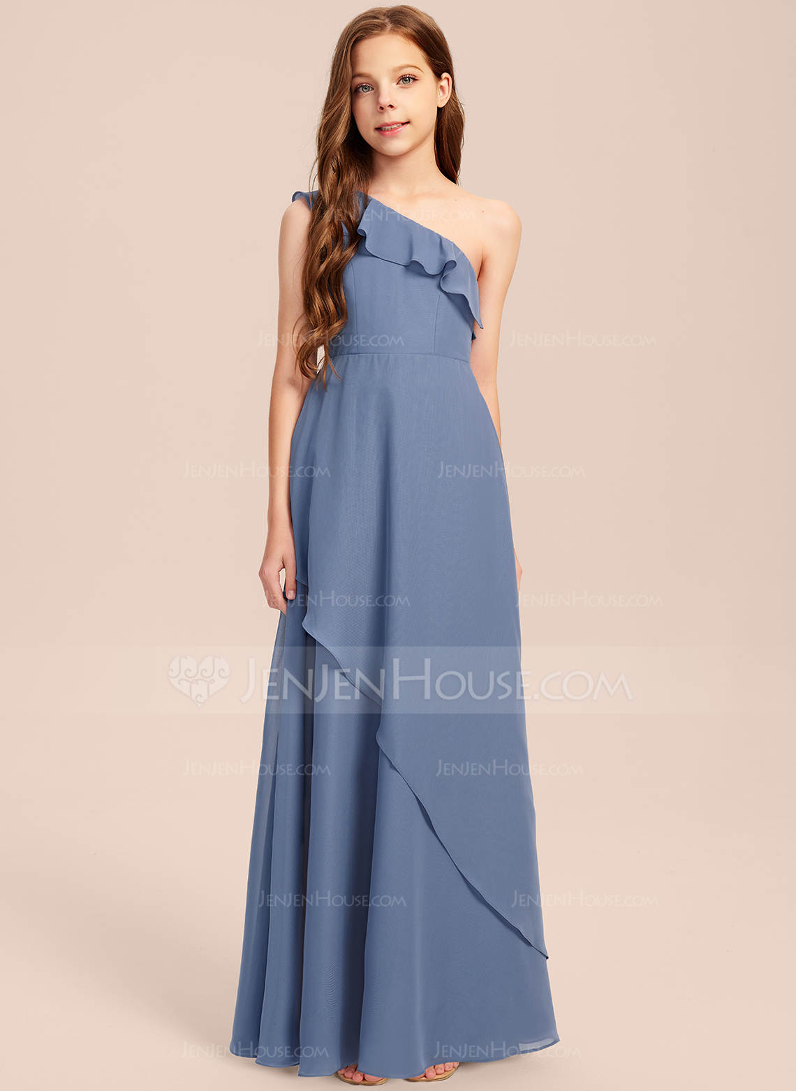 A-line One Shoulder Chiffon Dress