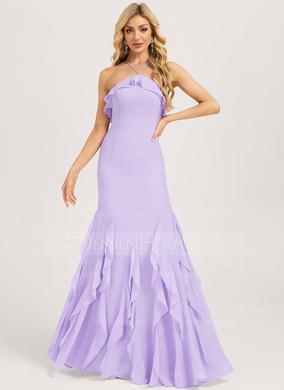 Trumpet/Mermaid Halter Ruffle Chiffon Dress