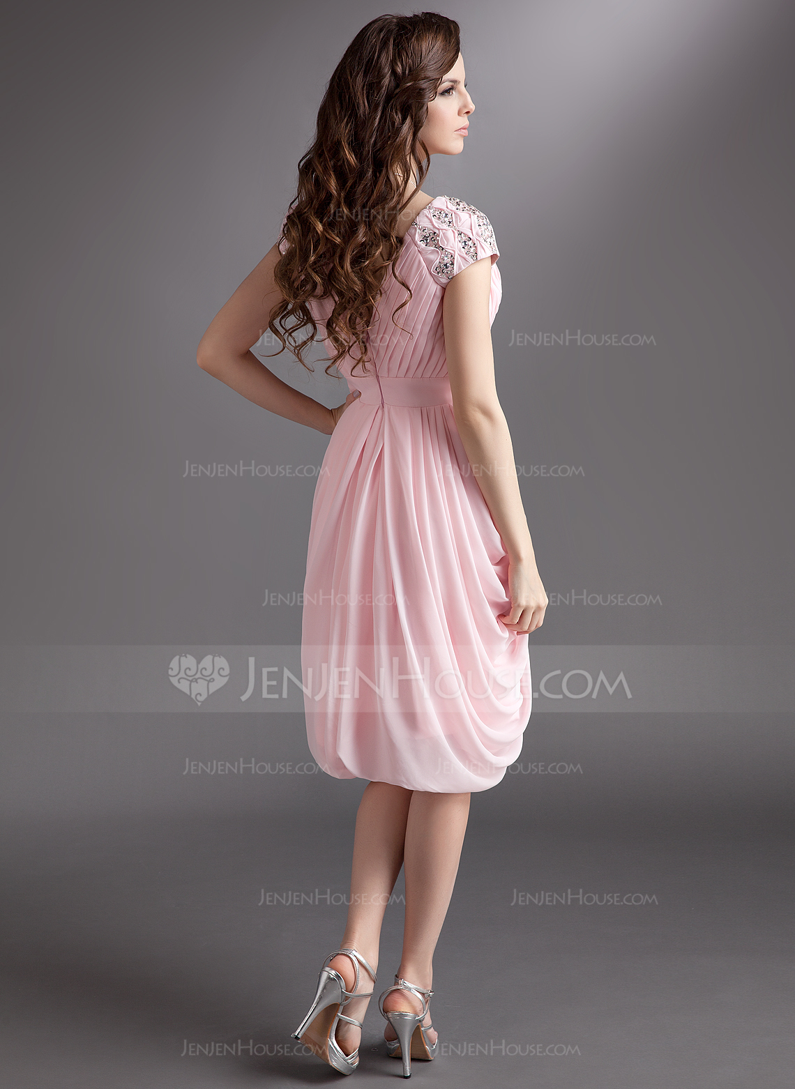 Sheath/Column V-neck Knee-Length Chiffon Cocktail Dress With Ruffle ...