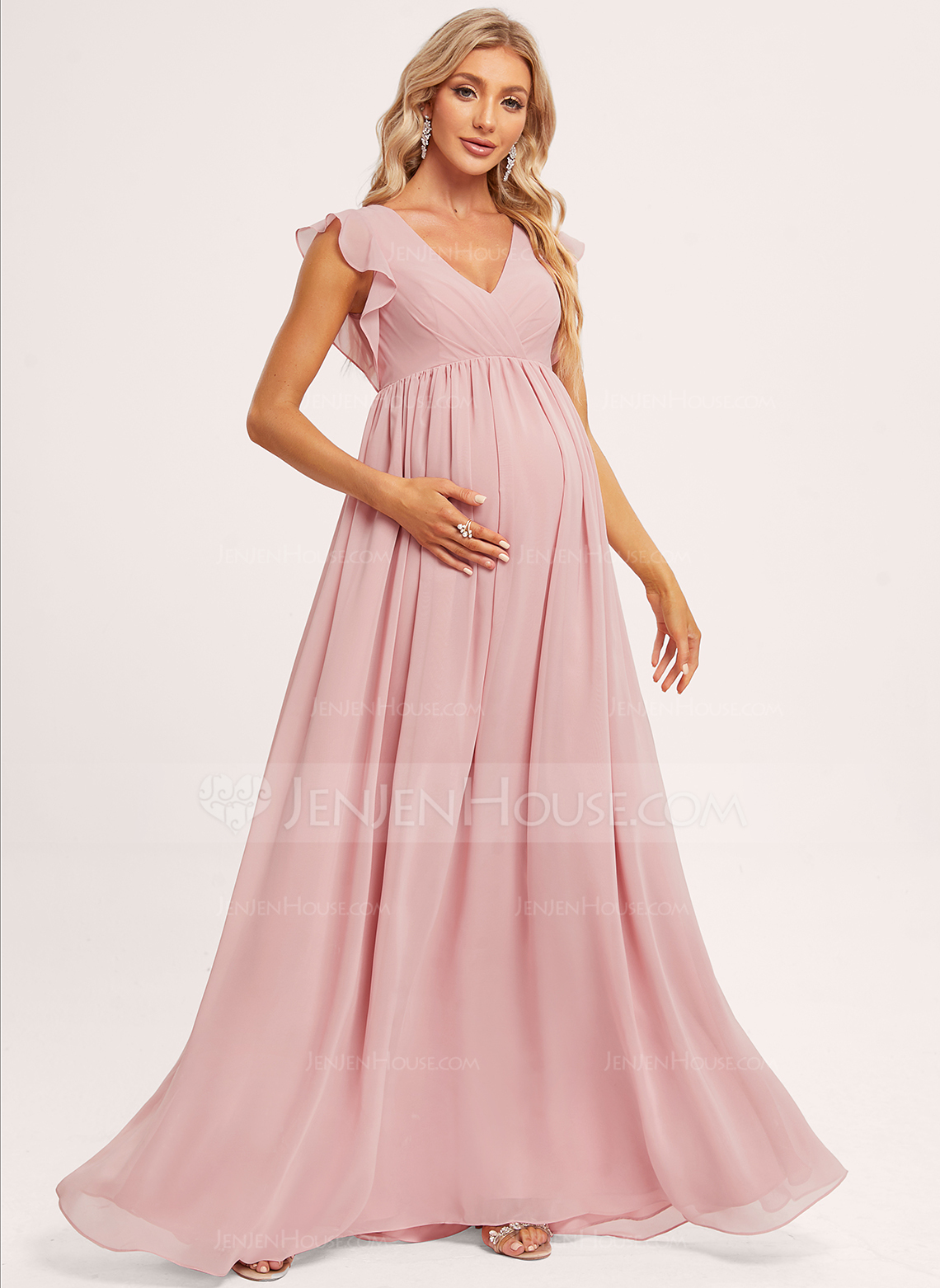 A-line Ruffle Chiffon Maternity Dress
