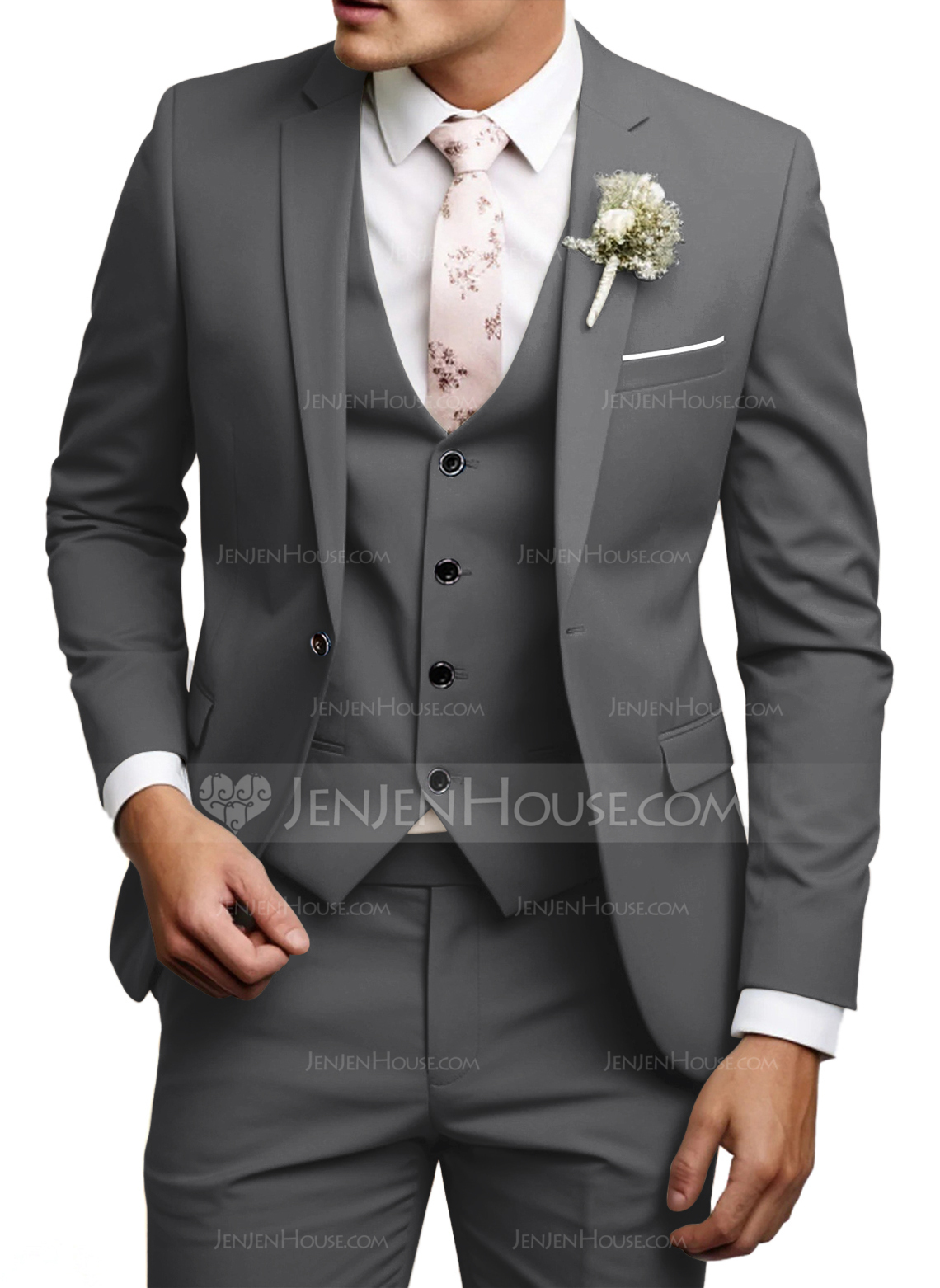 Solid Color 3 Piece Single Breasted Men's Wedding Suit 