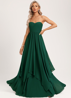 A-line Sweetheart V-Neck Floor-Length Chiffon Bridesmaid Dress With Ruffle 