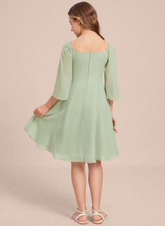 A-Linien-Kleid Karree Knielang Chiffon Kleider für junge Brautjungfern 