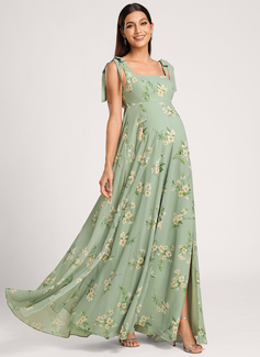 A-line Square Floor-Length Chiffon Maternity Dresses With Bow 