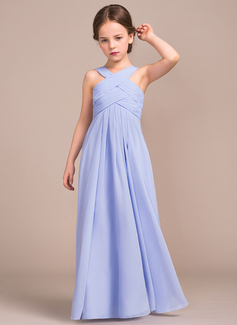 A-line V-Neck Floor-Length Chiffon Junior Bridesmaid Dress 